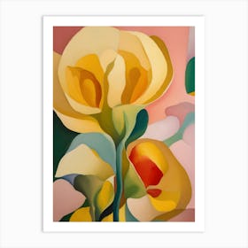 'Yellow Flowers', abstract art of flowers Art Print