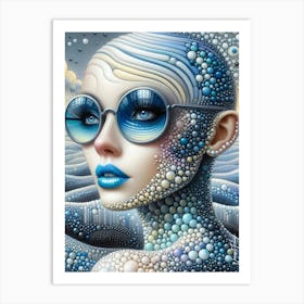 Woman With Blue Sunglasses Alcohol Ink Drops 2 Art Print