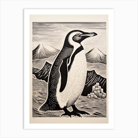 B&W Bird Linocut Penguin 1 Art Print