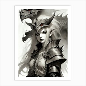Dragonborn Black And White Painting (15) Art Print