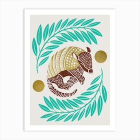 Armadillo   Turquoise And Gold Art Print