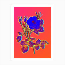 Neon White Rose of York Botanical in Hot Pink and Electric Blue Art Print