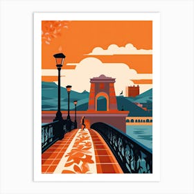 Szechenyi Chain Bridge, Budapest, Hungary, Colourful 1 Art Print
