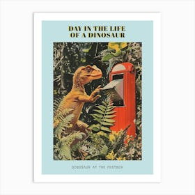 Dinosaur At The Postbox Retro Collage 2 Poster Art Print