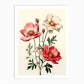 Three Red And White Flowers Art Print