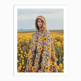 "Sunflower Coat: Woman in Wildflower Field" Art Print