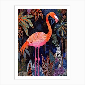 Greater Flamingo And Philodendrons Boho Print 4 Art Print