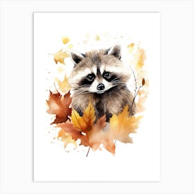 A Raccoon Watercolour In Autumn Colours 1 Art Print