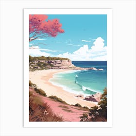An Illustration In Pink Tones Of  Gracetown Beach Australia 2 Art Print