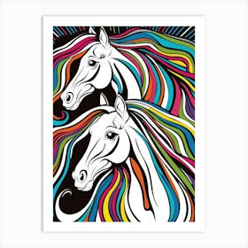 Colorful Horses On A Black Background Art Print