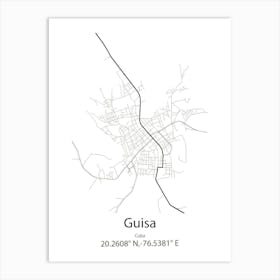 Guisa,Cuba Minimalist Map Art Print