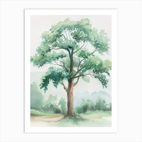 Teak Tree Atmospheric Watercolour Painting 4 Art Print