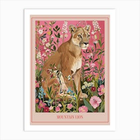 Floral Animal Painting Mountain Lion 1 Poster Art Print