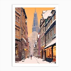 Vintage Winter Travel Illustration Strasbourg France 1 Art Print