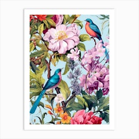 Birds And Flowers Inspired by William Morris Art Print