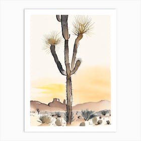 Joshua Trees At Dawn In Desert Minimilist Watercolour  (3) Art Print