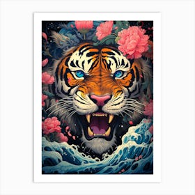 Tiger With Flowers 2 Art Print