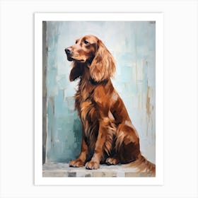 Irish Setter Dog, Painting In Light Teal And Brown 3 Art Print