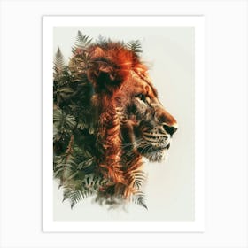 Double Exposure Realistic Lion With Jungle 9 Art Print