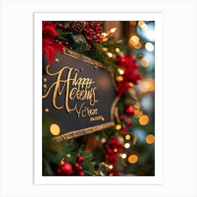 Banner Adorned With Festive Embellishments Swirling Calligraphic Happy New Year Inscription Cent (3) Art Print