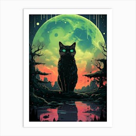 Cat In The Moonlight Art Print