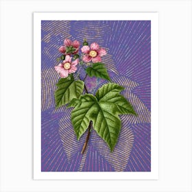 Vintage Purple Flowered Raspberry Botanical Illustration on Veri Peri n.0940 Art Print