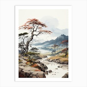 Aso Kuju National Park In Kumamoto, Japanese Brush Painting, Ukiyo E, Minimal 4 Art Print