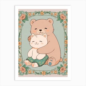 Teddy Bear And Cat Art Print