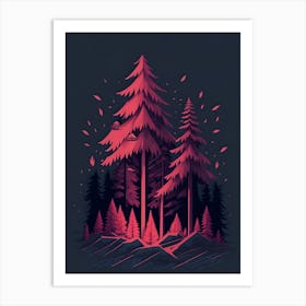 A Fantasy Forest At Night In Red Theme 11 Art Print