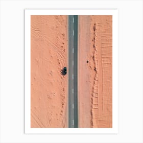 Wadi Rum Jordan | Drone shot in desert with car | Aerial Photography Middle-East Art Print