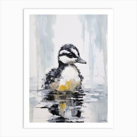 Duckling Gliding Along A Pond Grey & Black Art Print