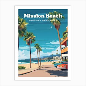 Mission Beach California Vacation Art Illustration Art Print