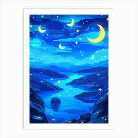 Night Sky With Moon And Stars Art Print