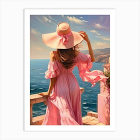 Woman in summer dress looking at the sea 18 Art Print