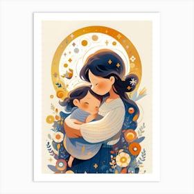 Heartwarming Mother & Child Illustration - Vibrant Art Print