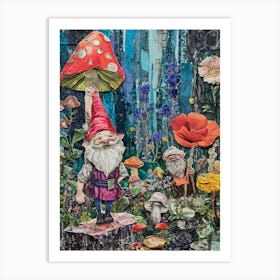 Retro Gnomes Collage 2 Art Print