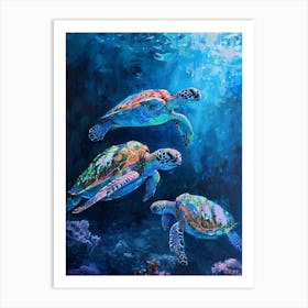 Sea Turtles Illuminated By The Light Underwater 2 Art Print