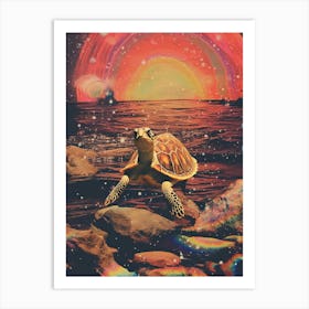 Retro Sea Turtle In Space Collage 2 Art Print