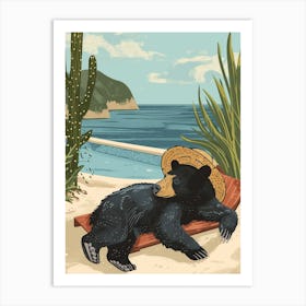 American Black Bear Relaxing In A Hot Spring Storybook Illustration 3 Art Print