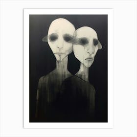 Sketches Of Two Faces Charcoal Portrait 3 Art Print