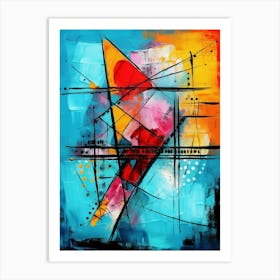 Ocean VI, Modern Avant Garde Vibrant Abstract Painting with Blue Background Art Print