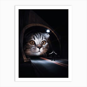 Giant Cat Play Tunnels Road Art Print