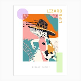 Lizard With A Cow Print Cowboy Hat Modern Abstract Illustration 4 Poster Art Print