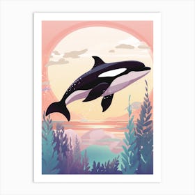 Orca Whale In The Moonlight Pastel Illustration 1 Art Print