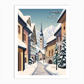 Vintage Winter Travel Illustration Hallstatt Austria 4 Art Print