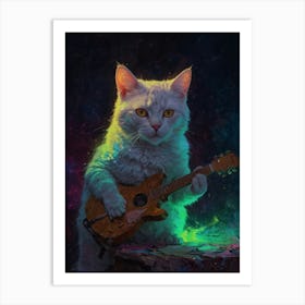 Cat Playing Guitar Art Print