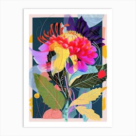 Dahlia 3 Neon Flower Collage Art Print