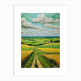 Green plains, distant hills, country houses,renewal and hope,life,spring acrylic colors.1 Art Print