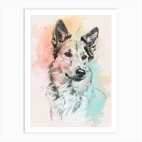 Collie Dog Pastel Line Illustration  2 Art Print