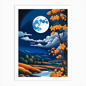 Landscape With A Full Moon Art Print